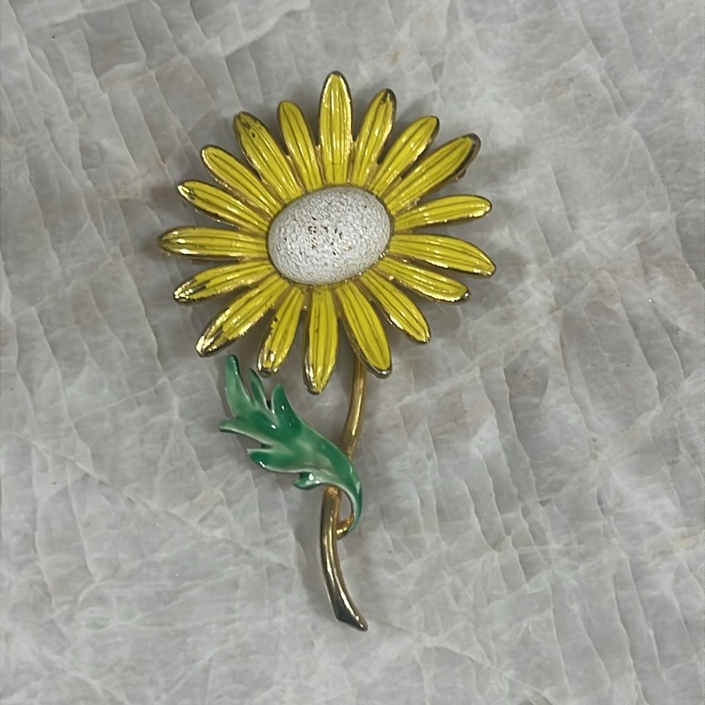 Vintage Enamel Sun Flower Brooch